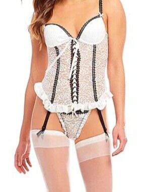 Seductivewear by Cinema Etoile Overbust Lace Bustier White/Black L/B Garter